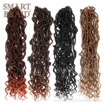 Goddess Nu Locs Crochet Hair with Curly End Natural Curly Dreadlocks Hair Ombre Faux Locs Crochet Braids 24" 21Strands/Pack